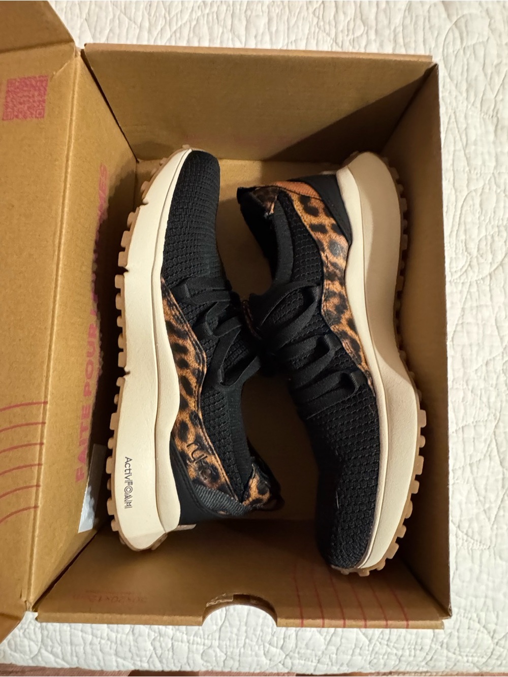 Ryka Black Knit Sneakers with Leopard Accent and Cream Sole